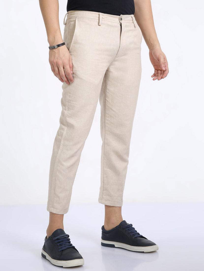 offwhite cotton flat front casual trousers - 20164183 - Standard Image - 1