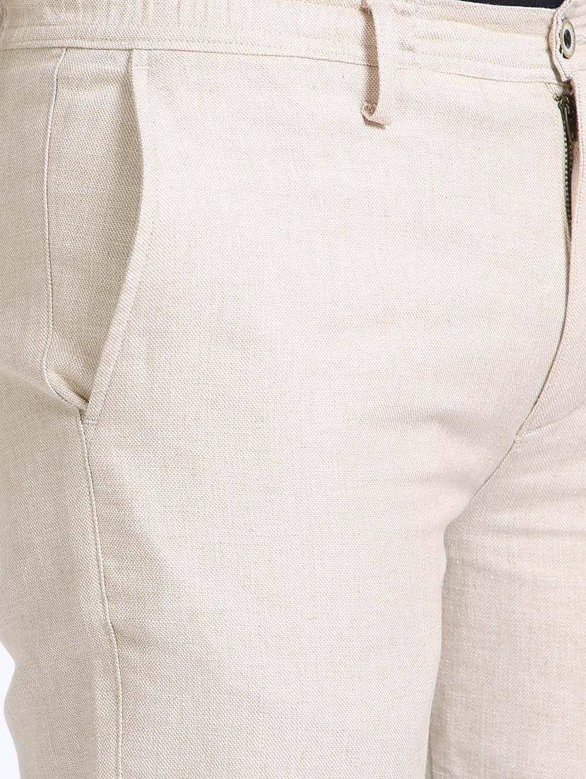 offwhite cotton flat front casual trousers - 20164183 - Standard Image - 4