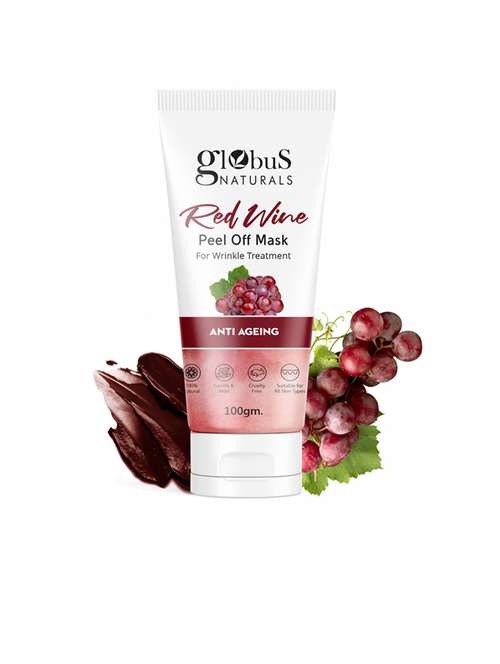 globus naturals red wine peel of mask for wrinkle treatment, anti ageing formula, suitable for all skin types, 100gm