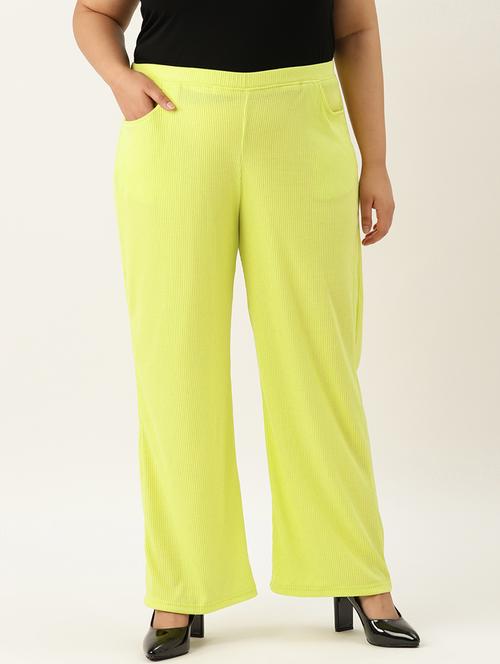 women yellow solids plus size trouser - 20165145 -  Standard Image - 0
