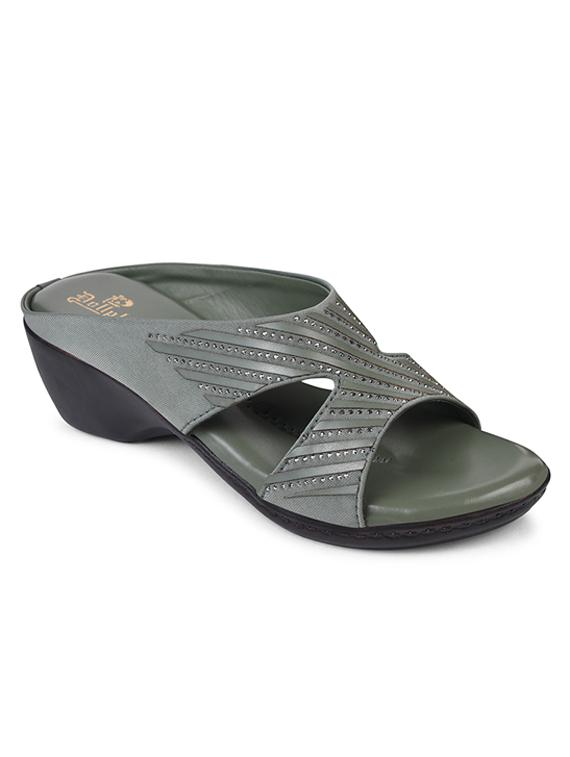 green slip on sandal