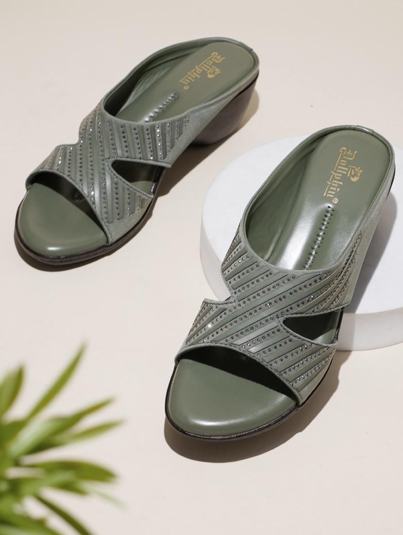 green slip on sandal - 20165235 -  Standard Image - 1
