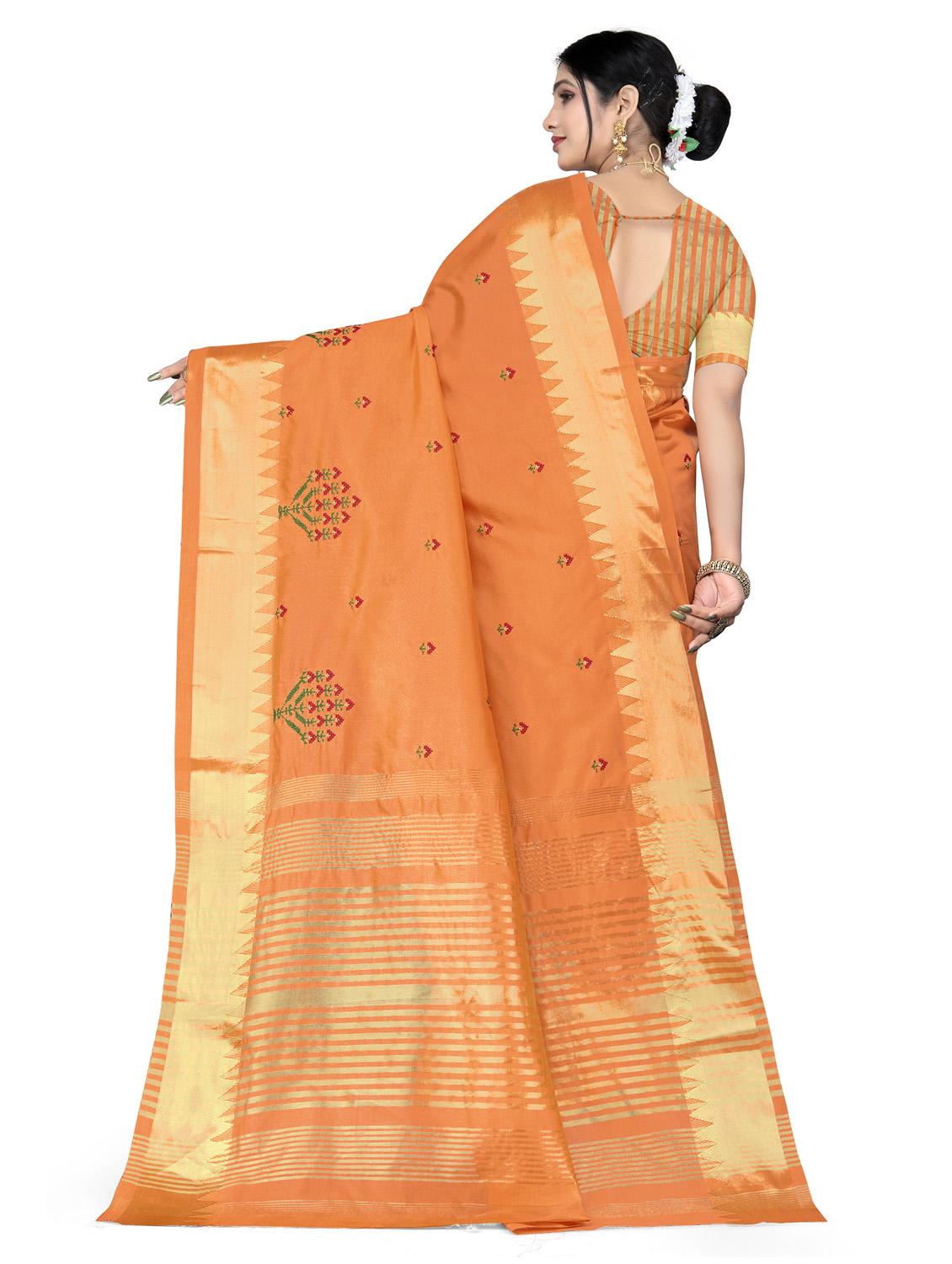 orange embroidered self designed saree with blouse - 20166066 - Standard Image - 1
