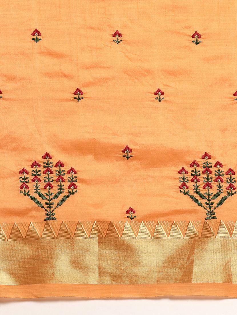 orange embroidered self designed saree with blouse - 20166066 - Standard Image - 4