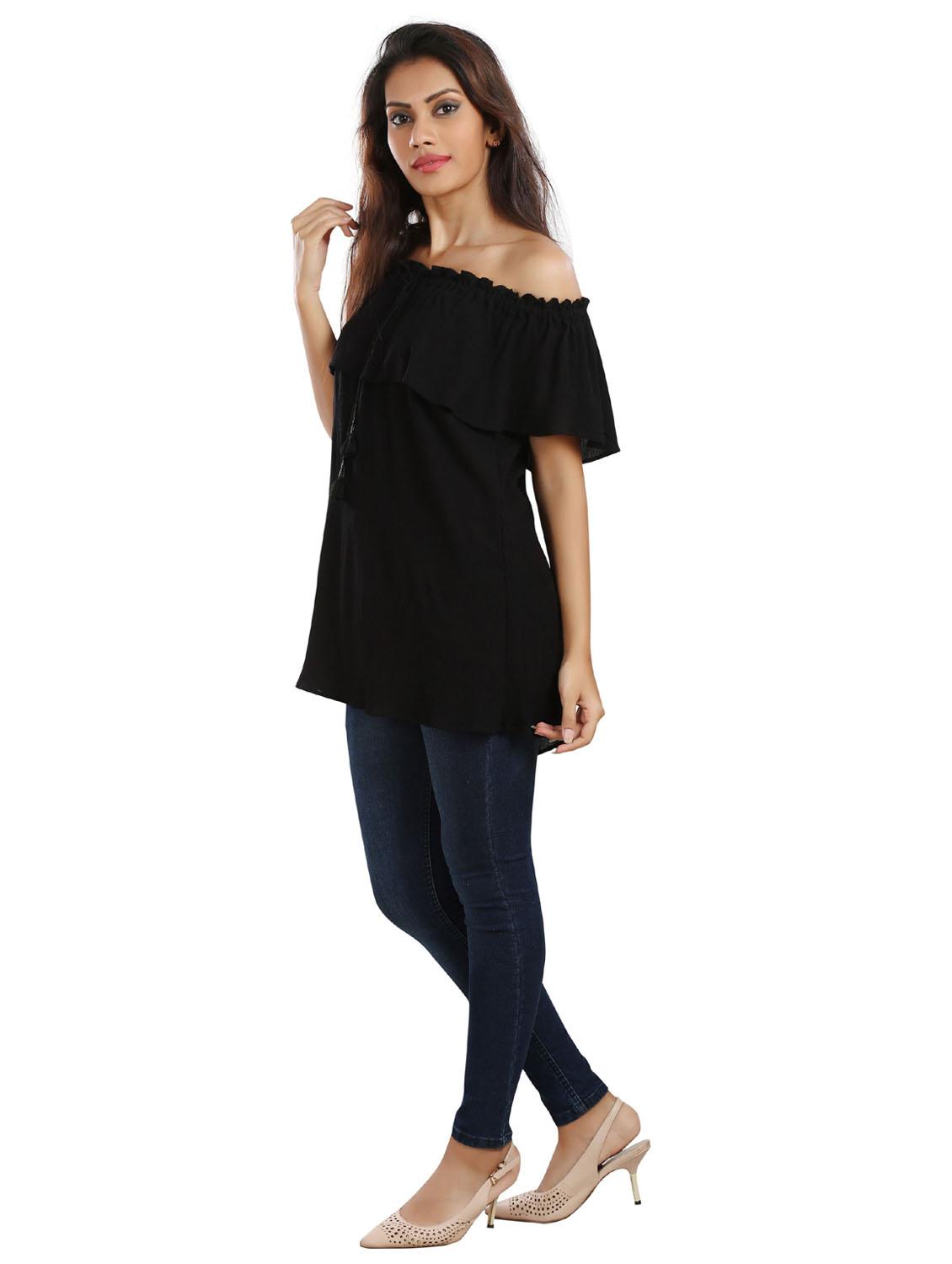 off shoulder solid regular top - 20166115 - Standard Image - 1