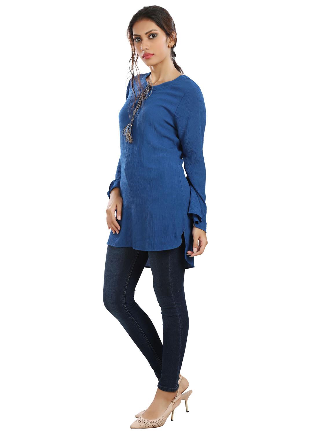 tie-up neck solid high low tunic  - 20166118 -  Standard Image - 1