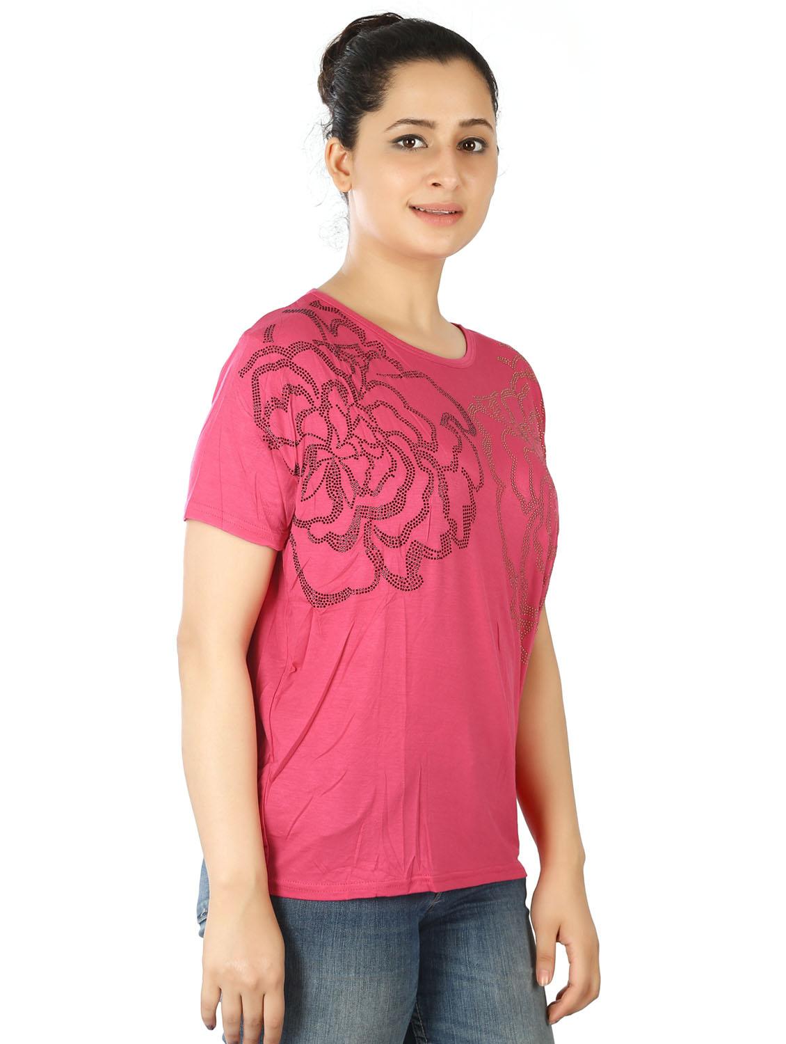 pink round neck short sleeves regular top - 20166131 -  Standard Image - 1