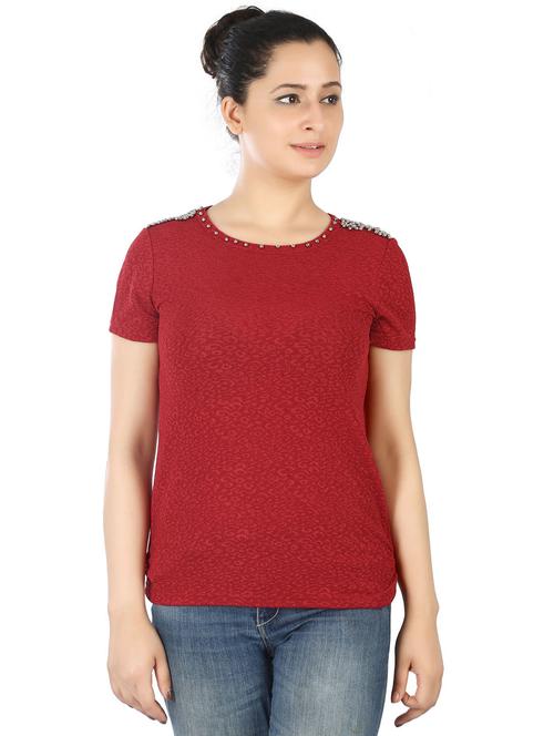 red round neck short sleeves regular top - 20166137 -  Standard Image - 0