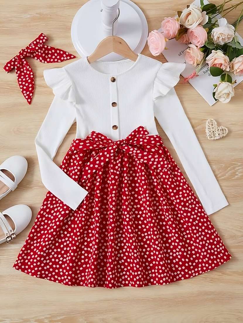 girls round neck long sleeves frock