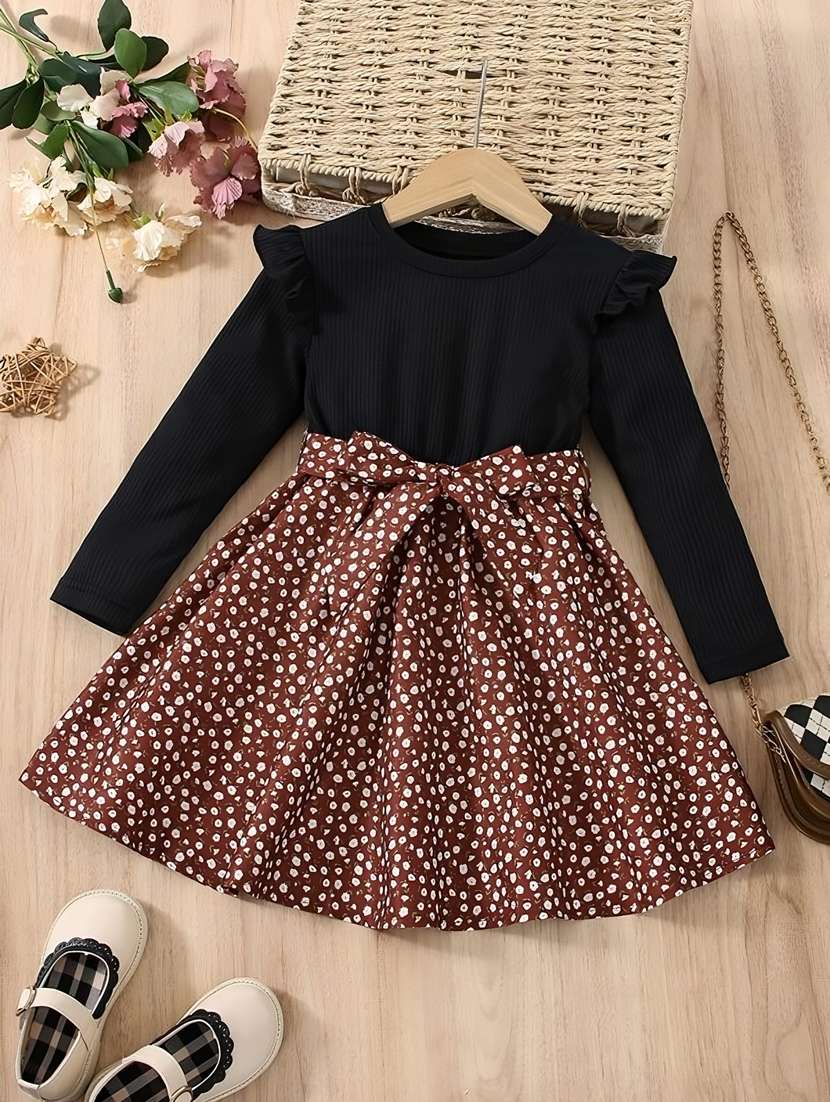 girls round neck long sleeves frock - 20166193 - Zoom Image - 0