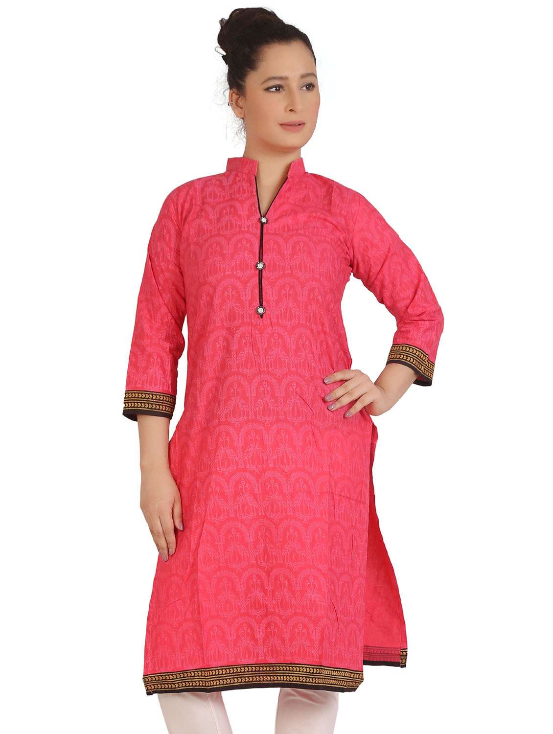 pink mandarin neck straight kurtia