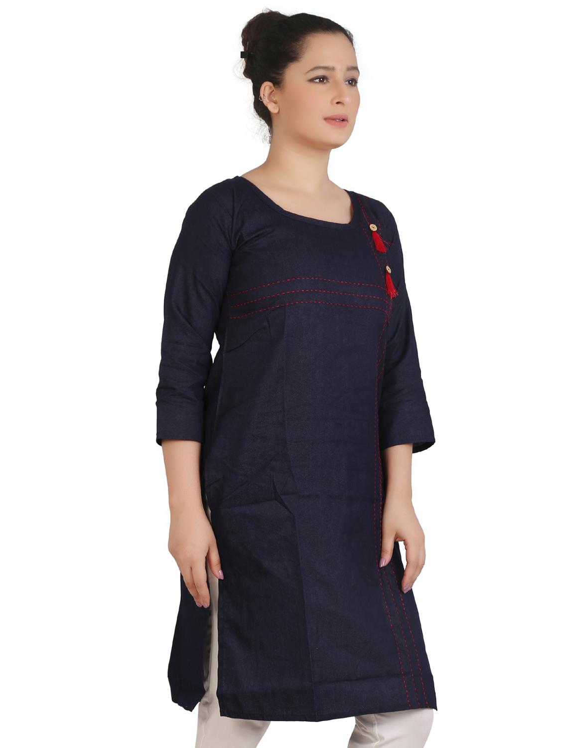 blue self design a-line kurta - 20166197 - Standard Image - 1