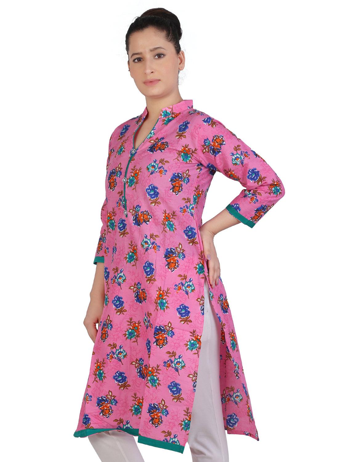 pink floral printed a-line kurta - 20166235 - Standard Image - 1