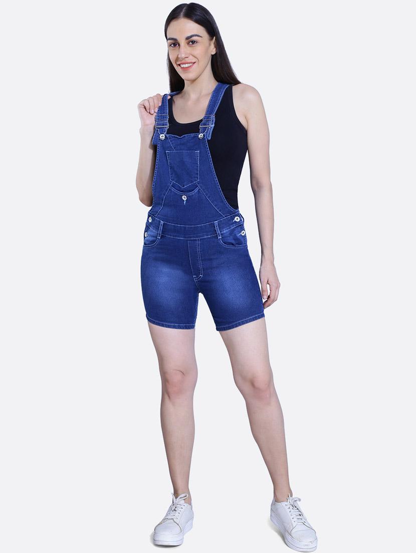 women solid denim dungaree - 20166327 - Standard Image - 1
