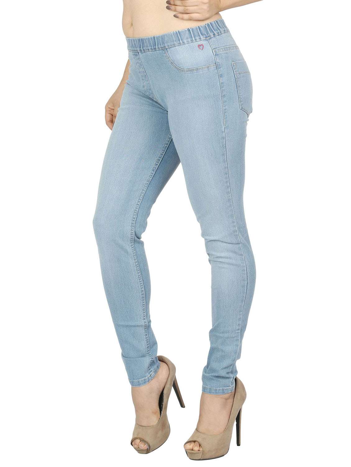 light blue solid mid rise full length jegging - 20166520 -  Standard Image - 1