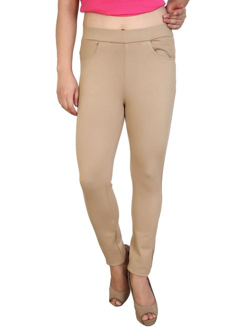 beige solid mid rise full length jegging - 20166536 -  Standard Image - 0