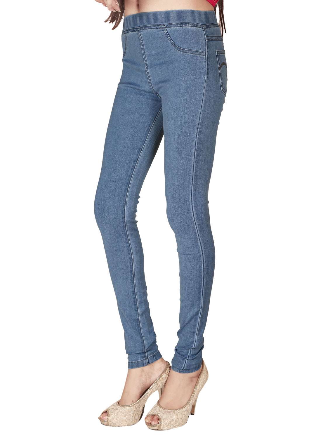blue solid mid rise full length jegging - 20166542 -  Standard Image - 1