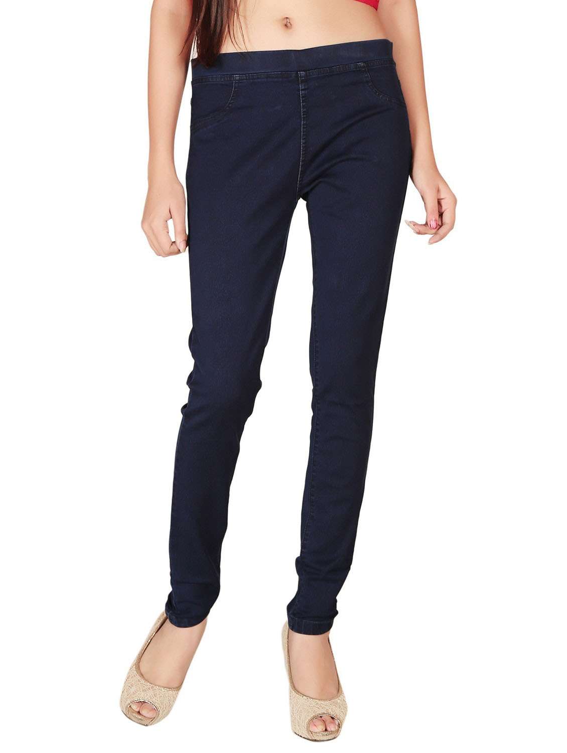 navy blue solid mid rise full length jegging