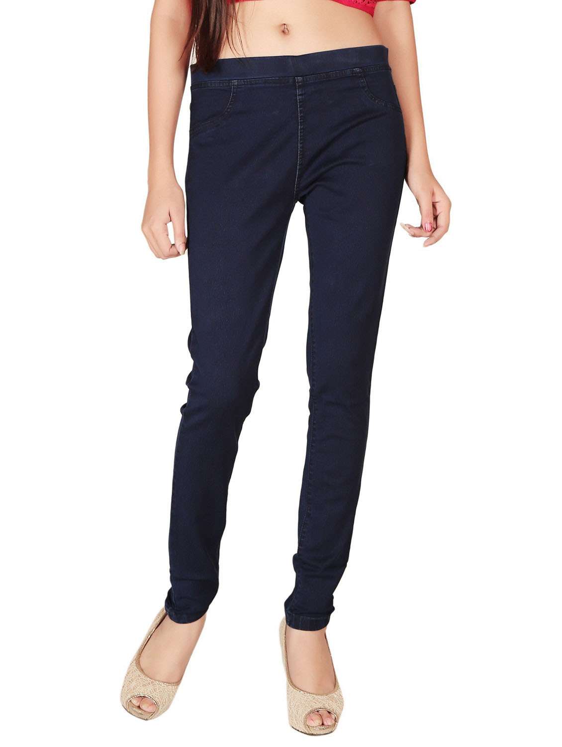dark blue solid mid rise full length jegging