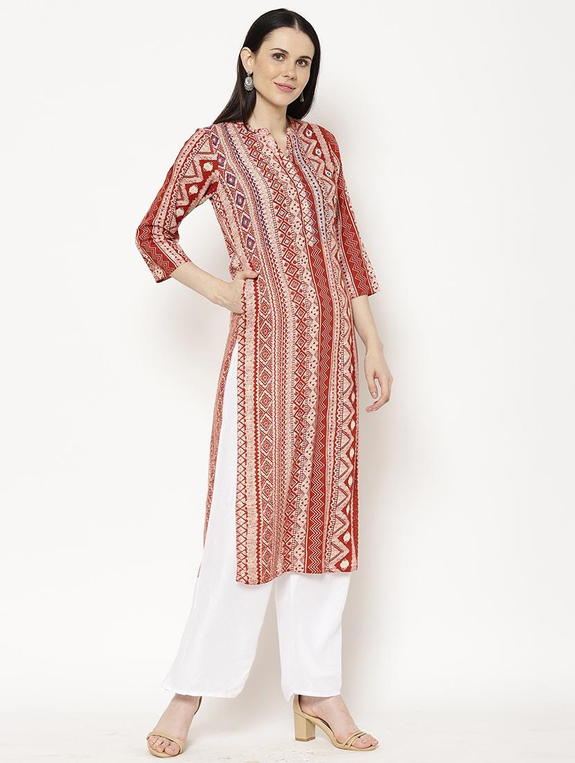 maroon printed straight kurta - 20166932 -  Standard Image - 1