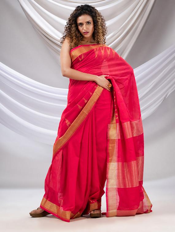 pink cotton saree with blouse - 20167083 - Zoom Image - 0