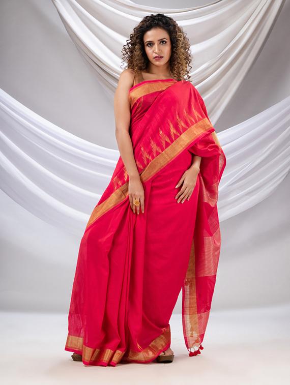 pink cotton saree with blouse - 20167083 - Standard Image - 1