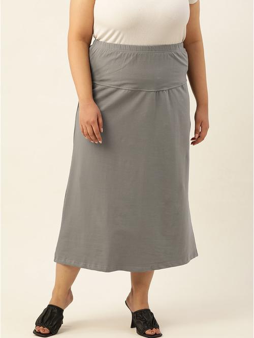 grey solid high rise a-line midi skirt - 20167205 -  Standard Image - 0