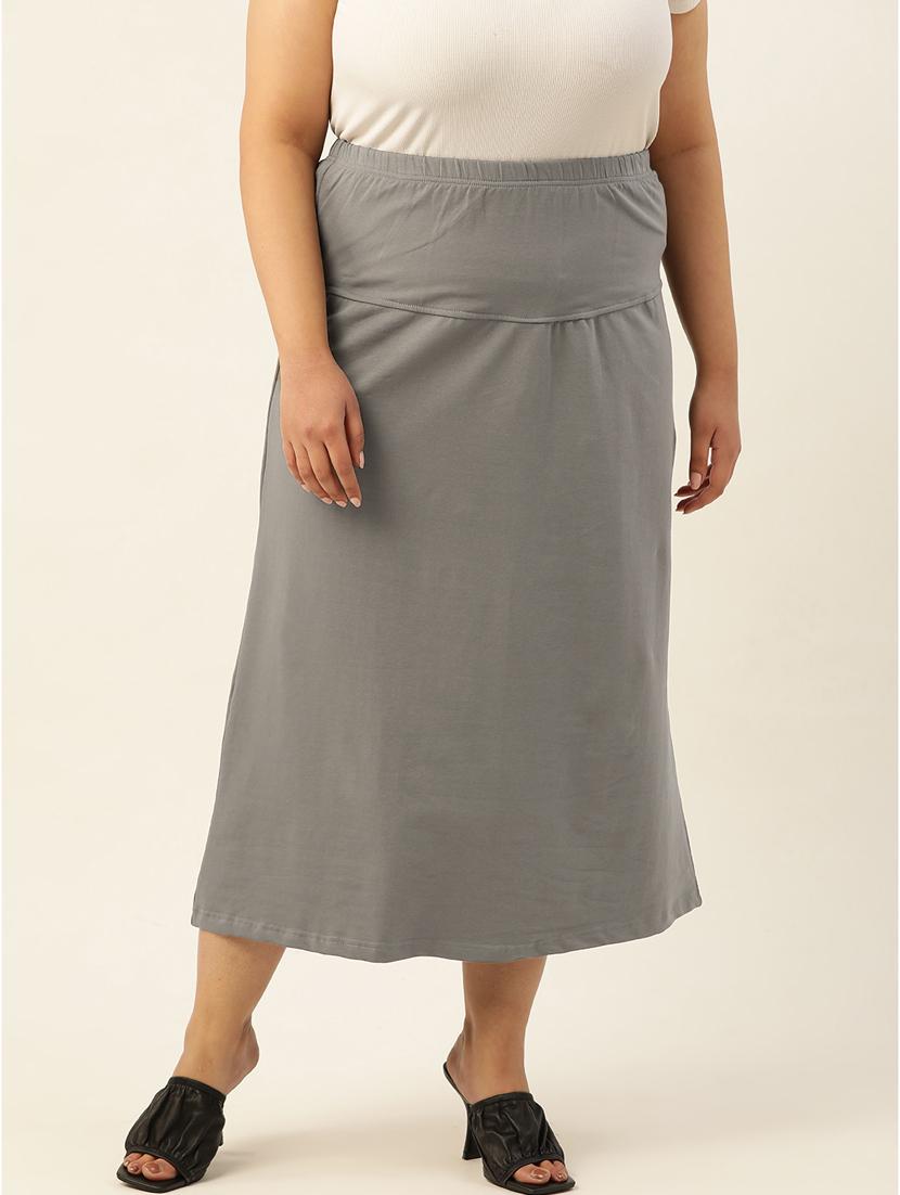grey solid high rise a-line midi skirt - 20167205 -  Zoom Image - 0