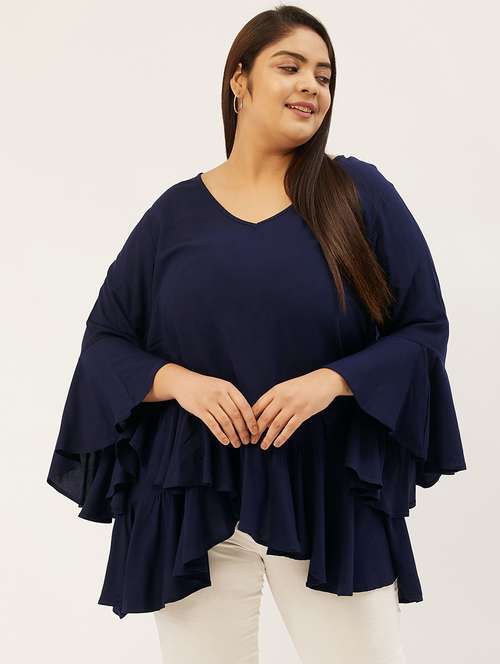 women's ruffle v neck top - 20167214 -  Standard Image - 0