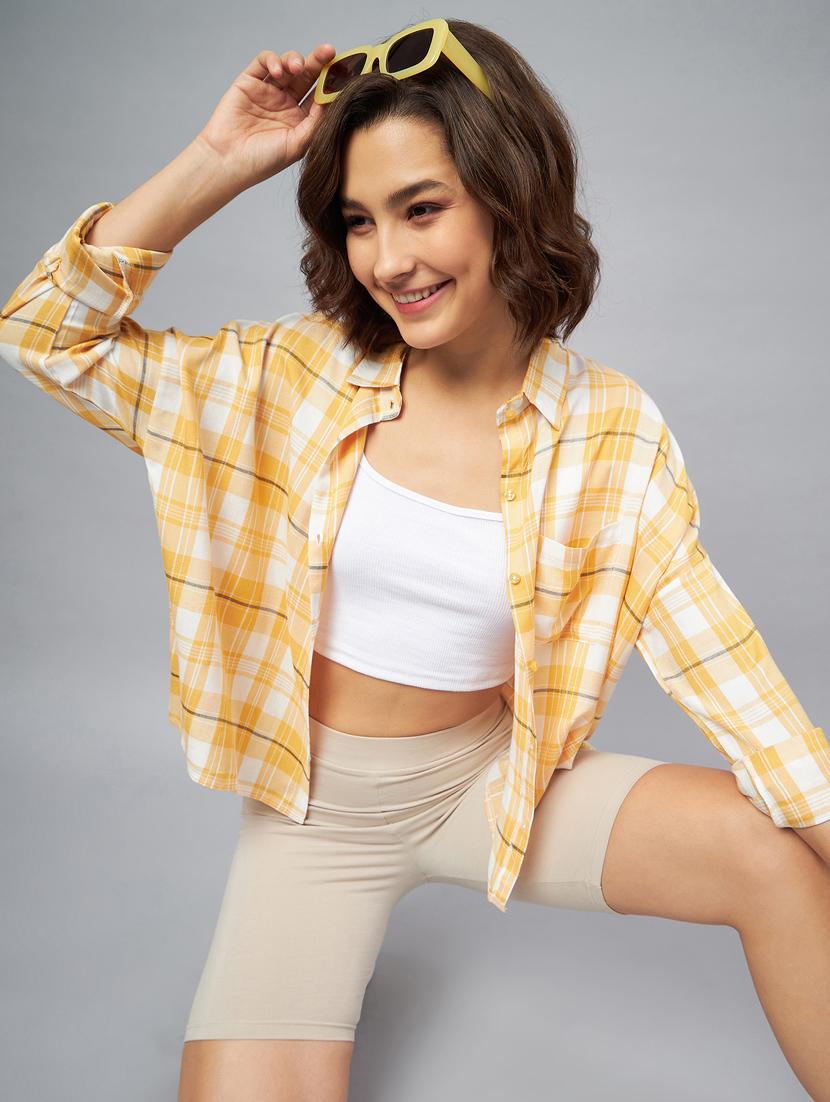 yellow & white checkered boxy fit shirt - 20167246 - Standard Image - 1