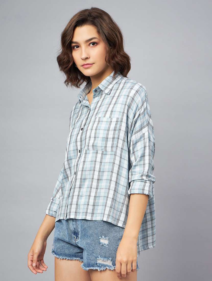 blue & white checkered boxy fit shirt - 20167248 -  Zoom Image - 0