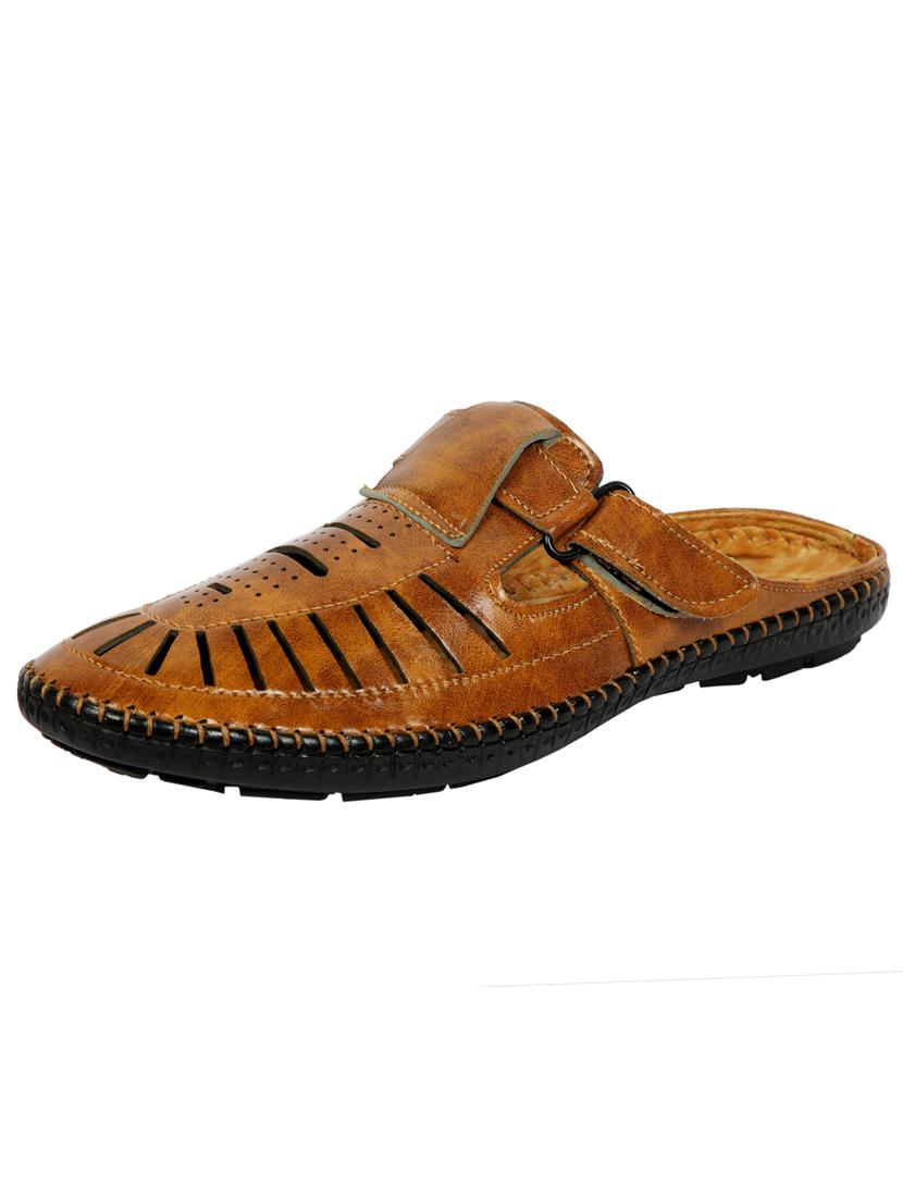 tan synthetic slip on sandals - 20167290 -  Standard Image - 1
