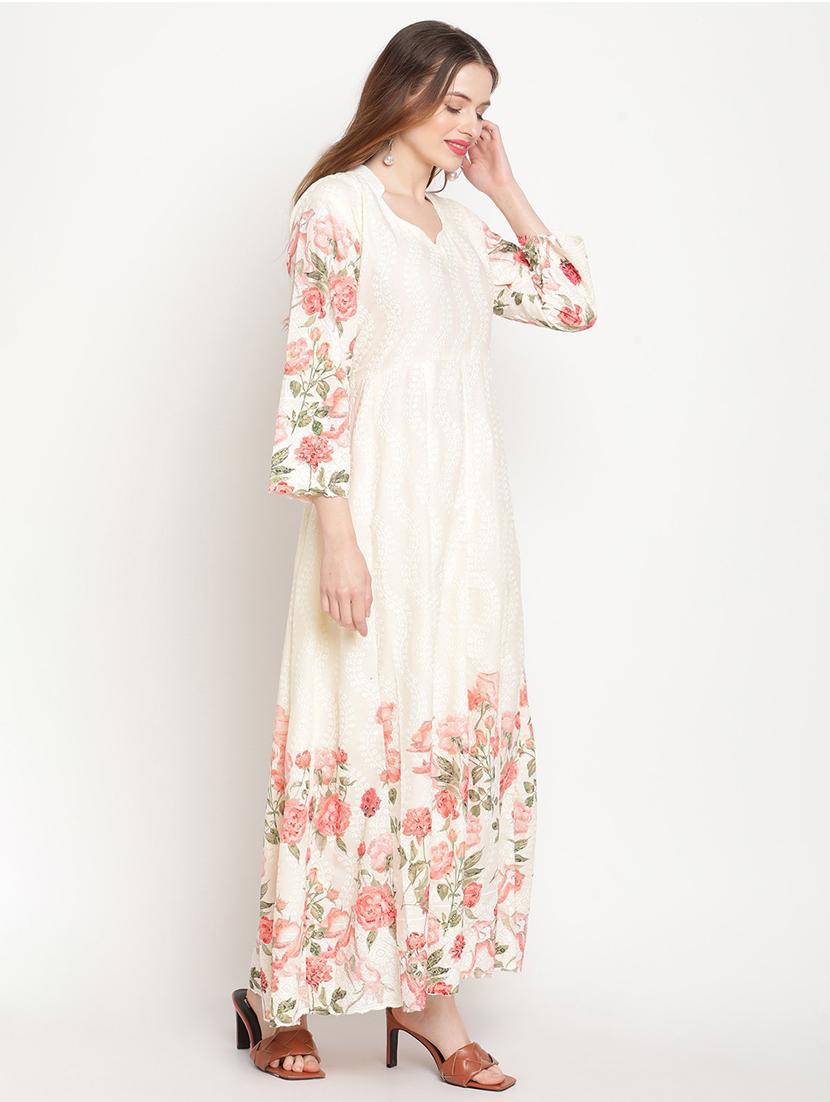 orange floral printed anarkali kurta - 20167335 - Standard Image - 1
