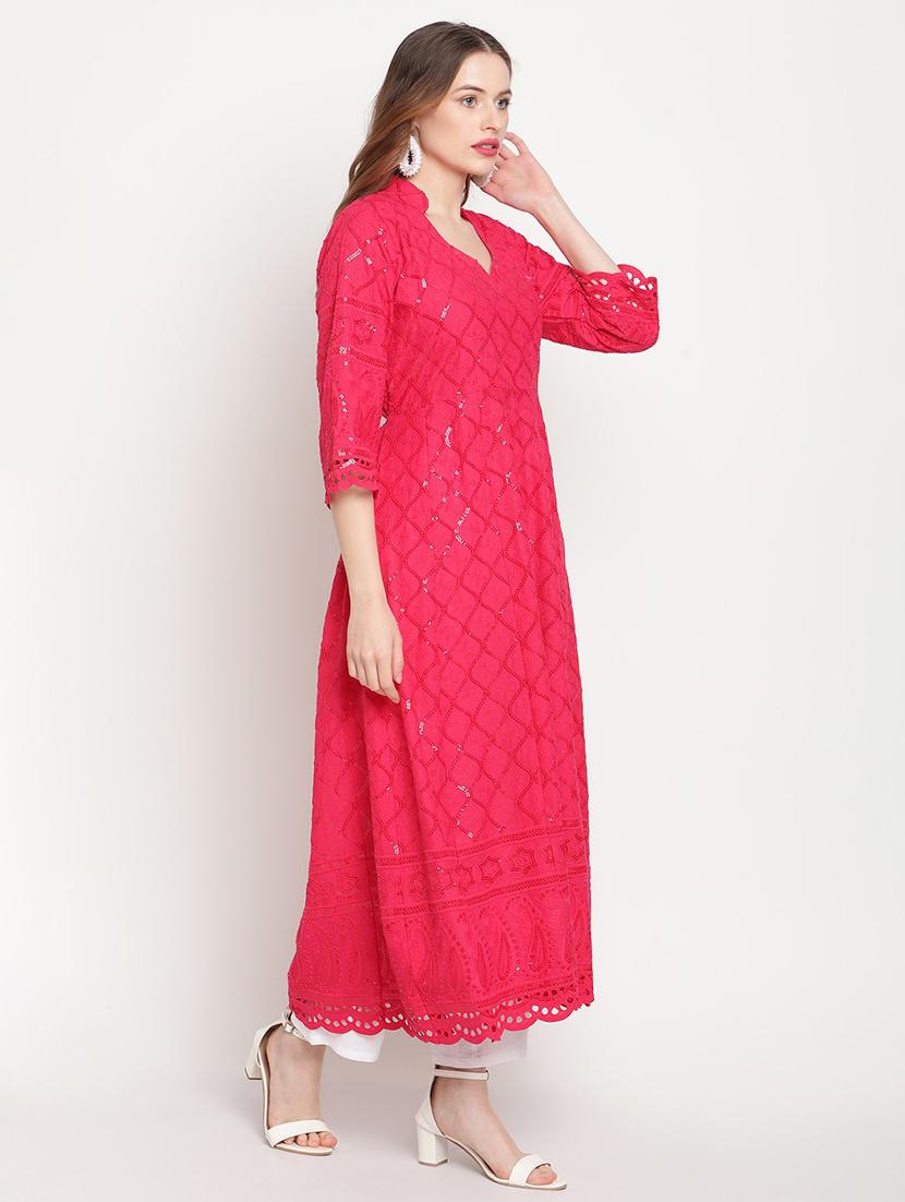pink self design anarkali kurta - 20167343 - Standard Image - 1