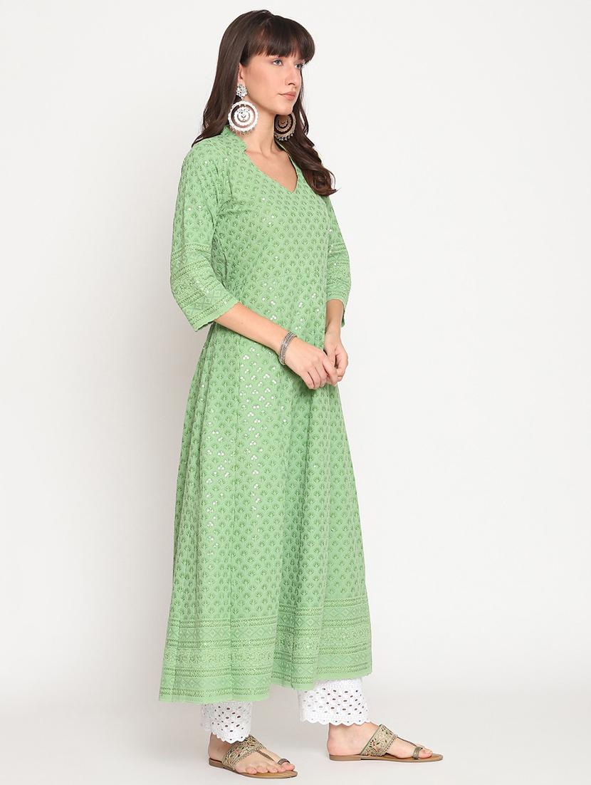 green self design anarkali kurta - 20167347 - Standard Image - 1