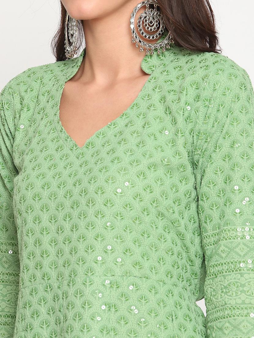 green self design anarkali kurta - 20167347 - Standard Image - 4