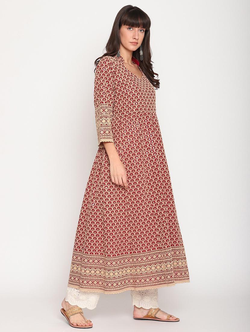 red self design anarkali kurta - 20167348 - Standard Image - 1