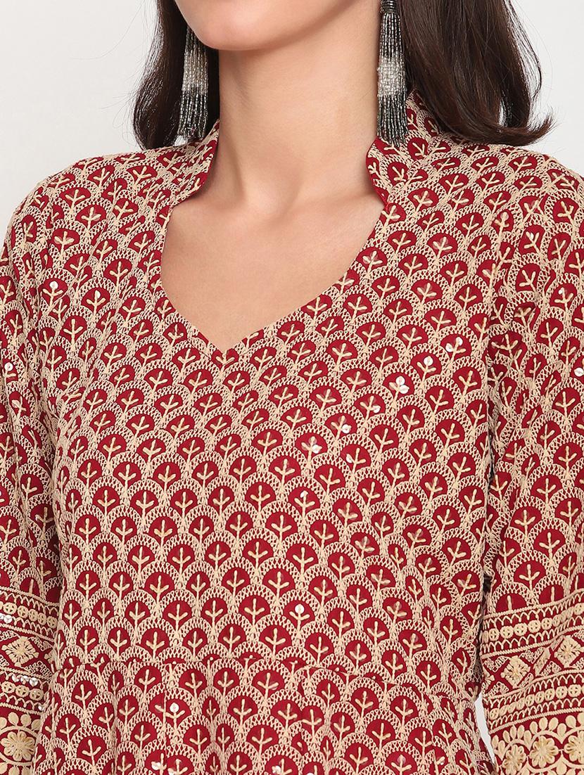 red self design anarkali kurta - 20167348 - Standard Image - 4