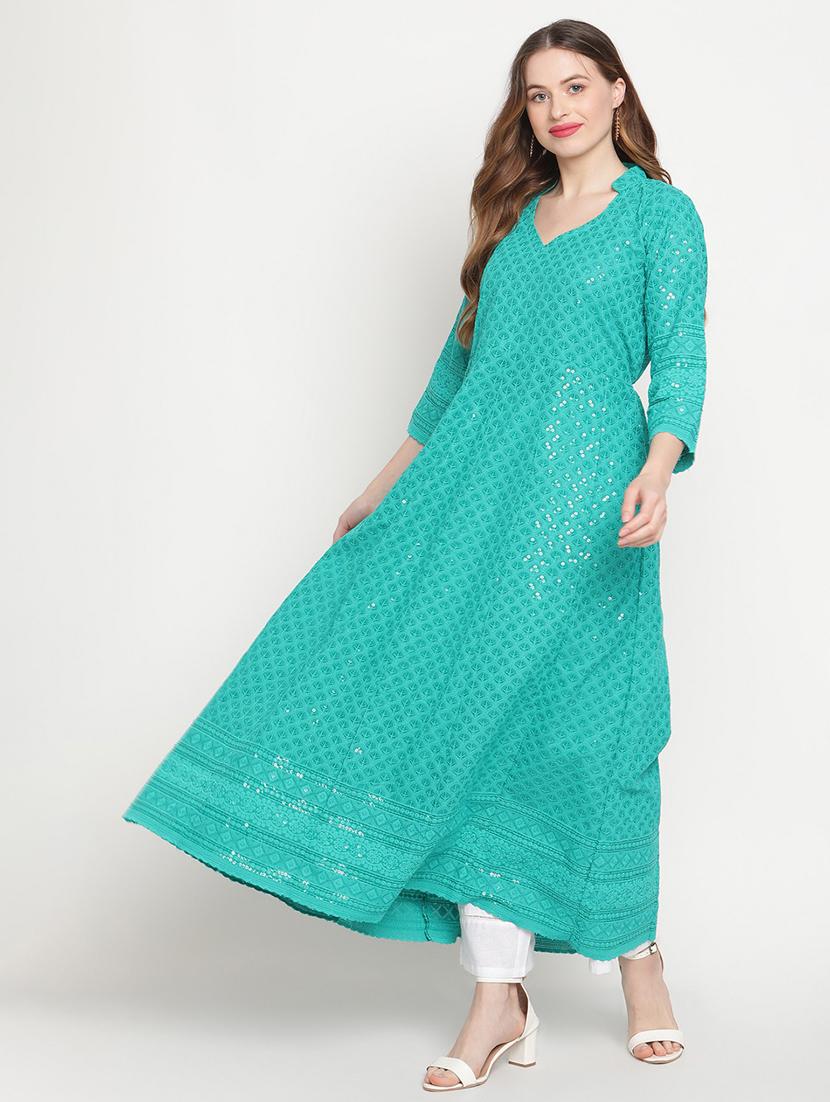 green self design anarkali kurta - 20167351 - Standard Image - 1