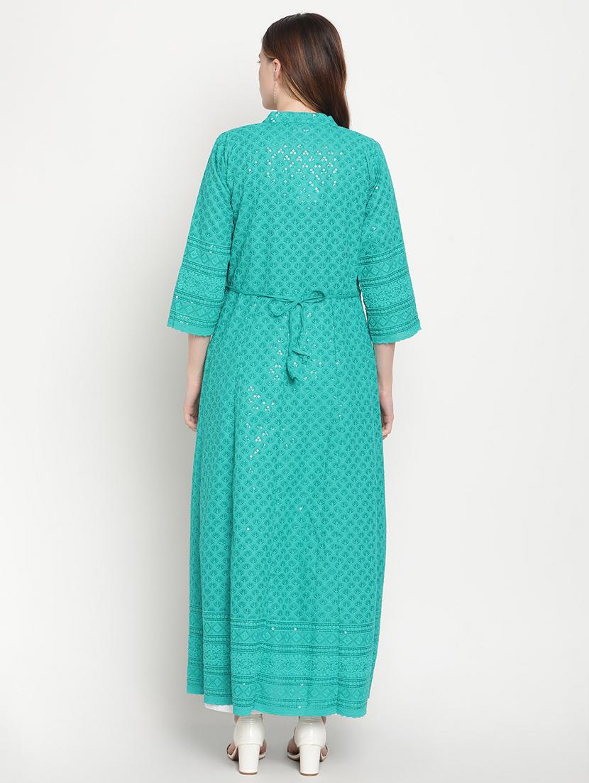 green self design anarkali kurta - 20167351 - Standard Image - 4