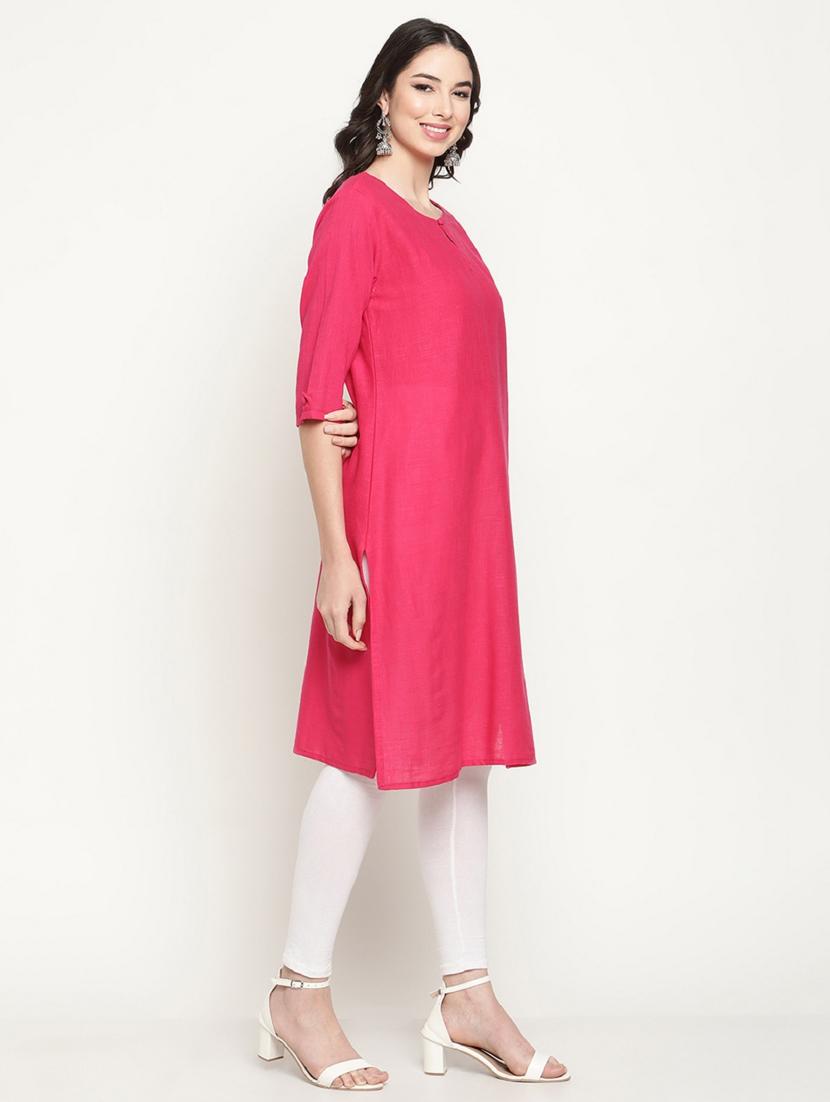pink key hole neck straight kurta - 20167352 - Standard Image - 1