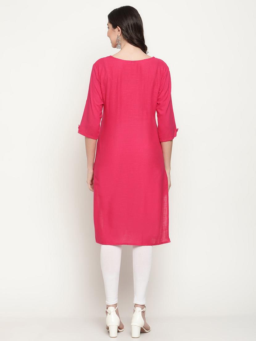pink key hole neck straight kurta - 20167352 - Standard Image - 4