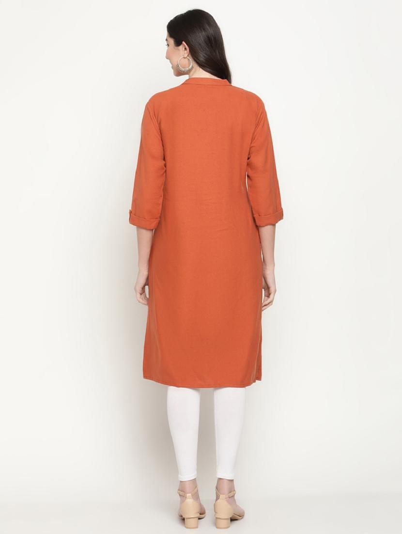 orange mandarin neck straight kurta - 20167358 - Standard Image - 4