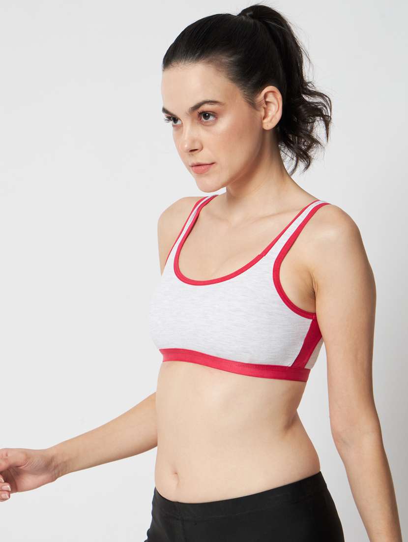 grey & red solid full coverage sports bra - 20167386 -  Standard Image - 1