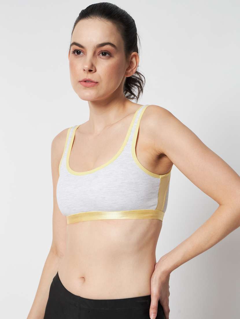 grey & yellow solid full coverage sports bra - 20167389 -  Standard Image - 1