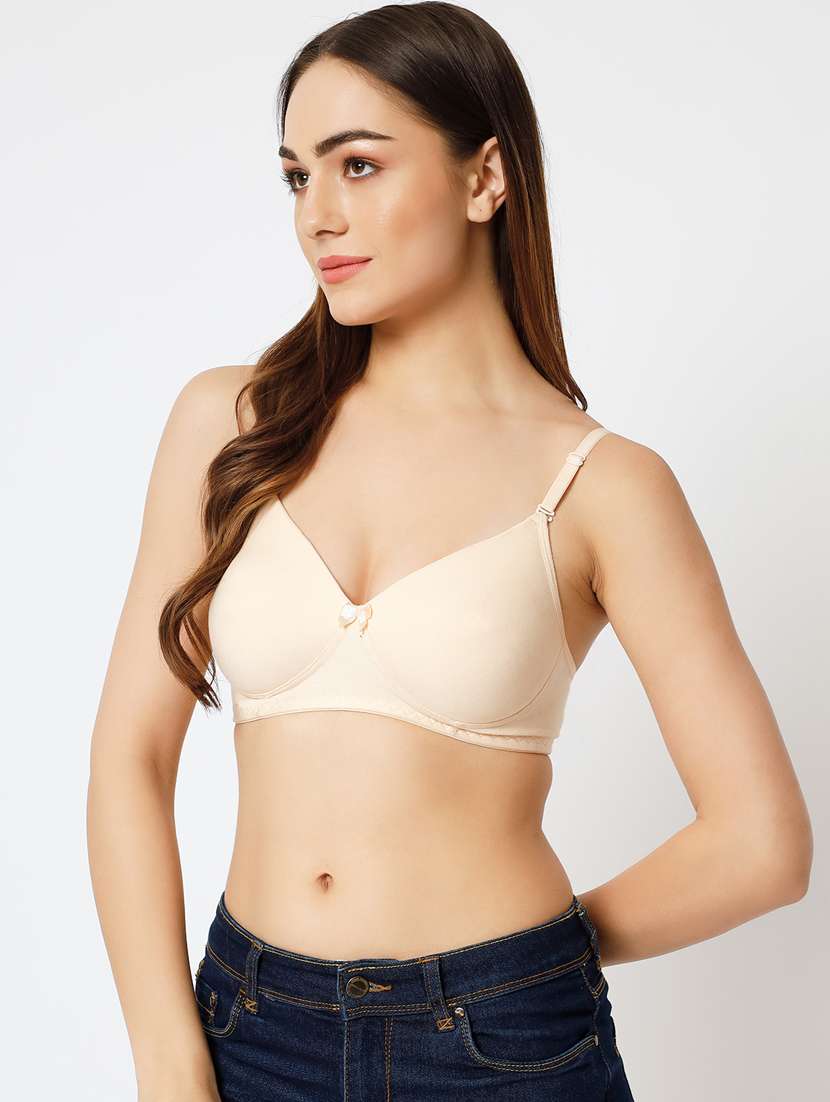 beige solid full coverage lightly padded t-shirt bra - 20167396 -  Standard Image - 1