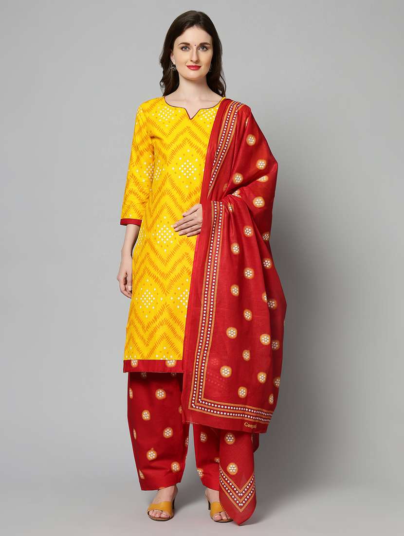 Women Yellow Unstitched Patiyala Suits