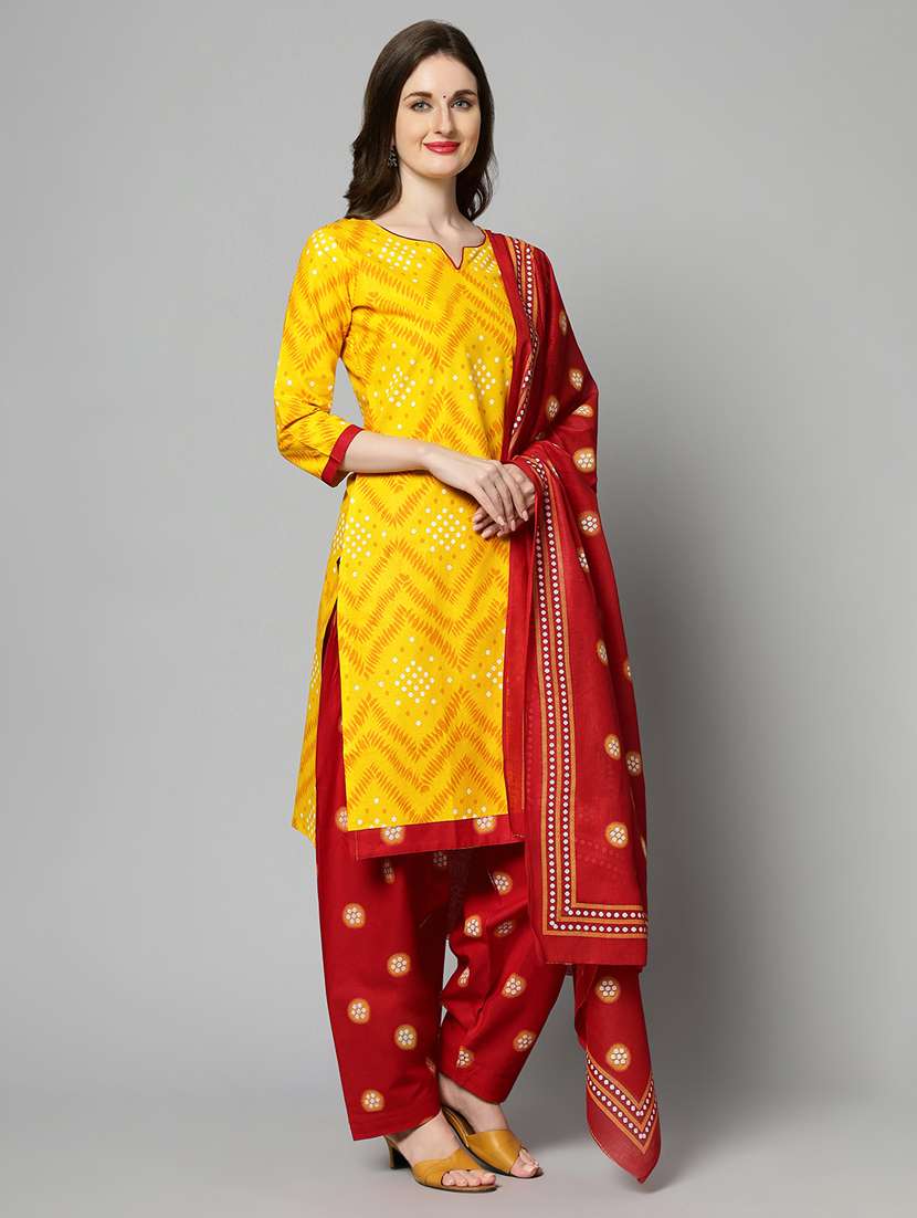 Women Yellow Unstitched Patiyala Suits
