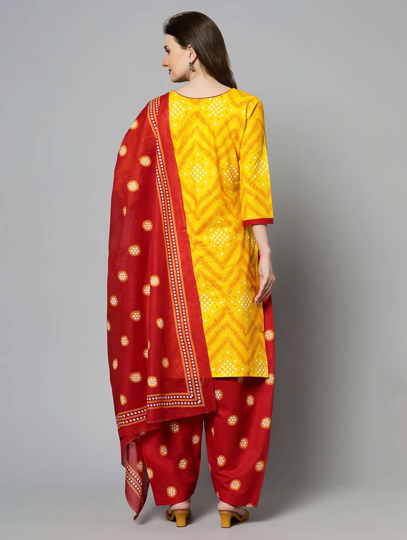 Women Yellow Unstitched Patiyala Suits