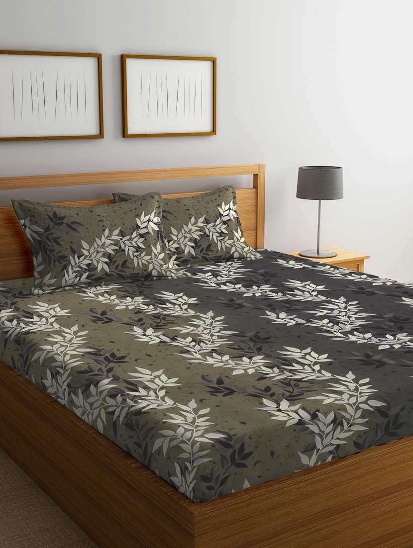 cotton tropical fitted double bedsheet with 2 pillow covers